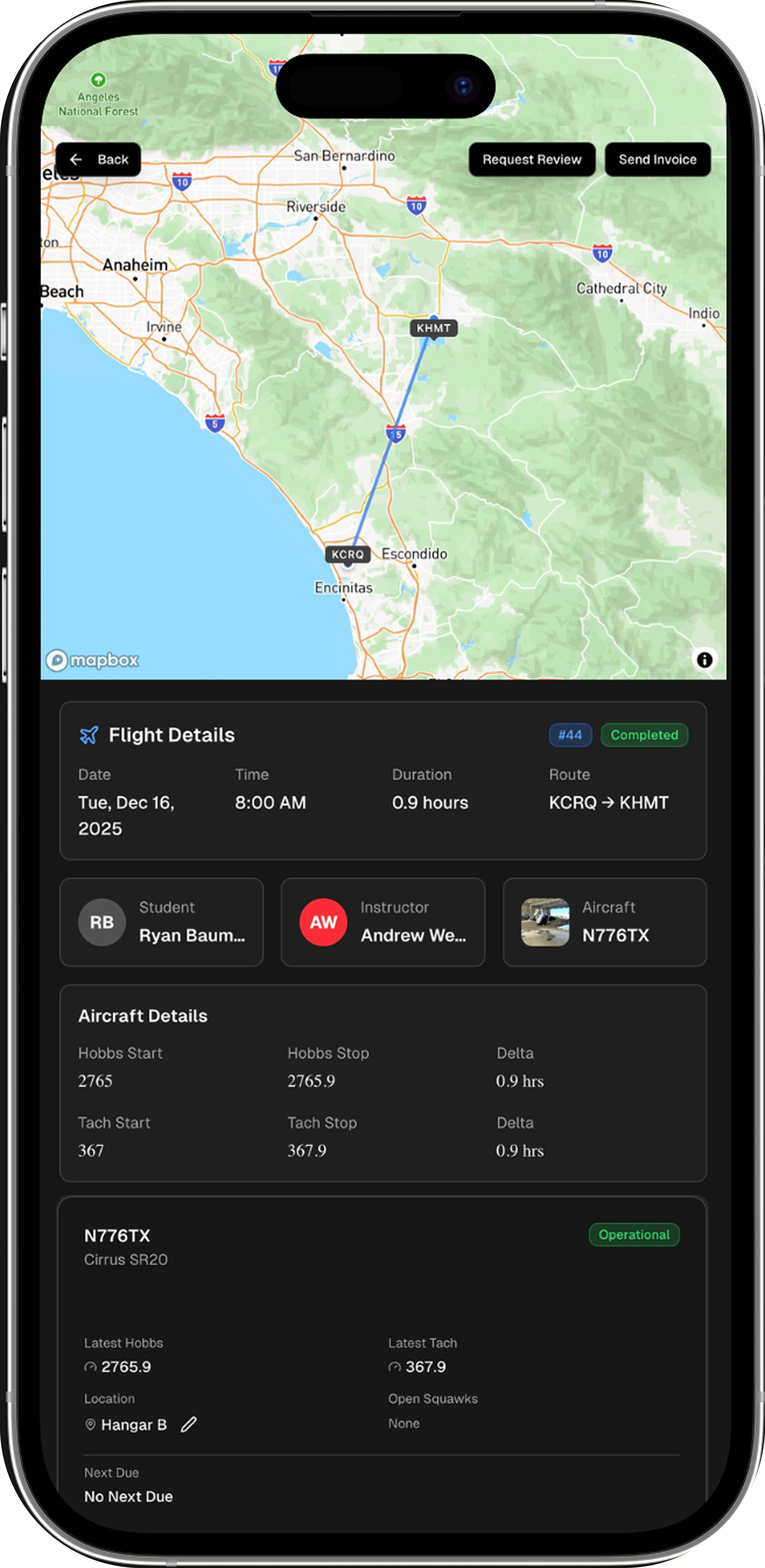 Sky Schedule flight details with ADSB mapping