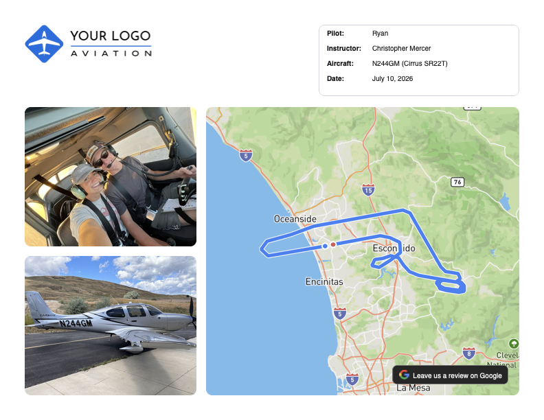 Palomar Aviation flight lesson postcard